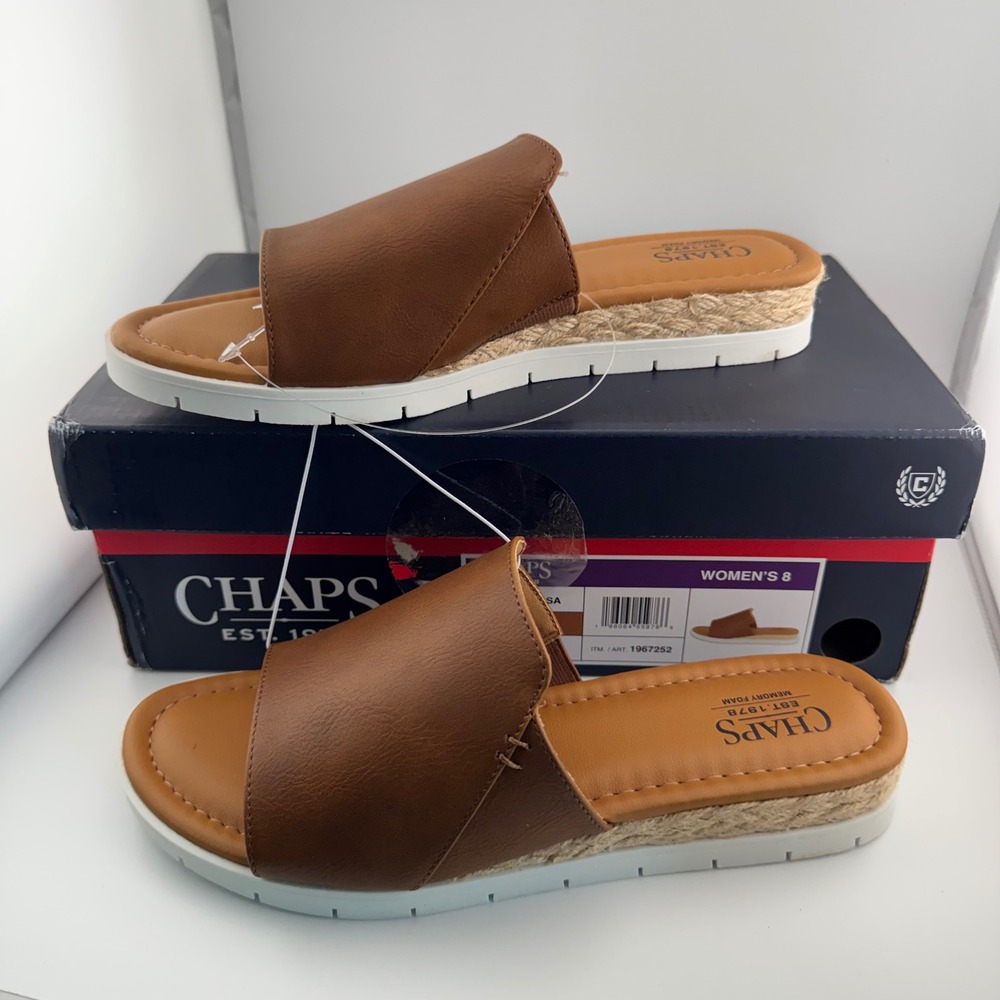 Chaps Nerissa Slide Sandals Womens 8 Tan NIB Espadrille Memory Foam 1967252
